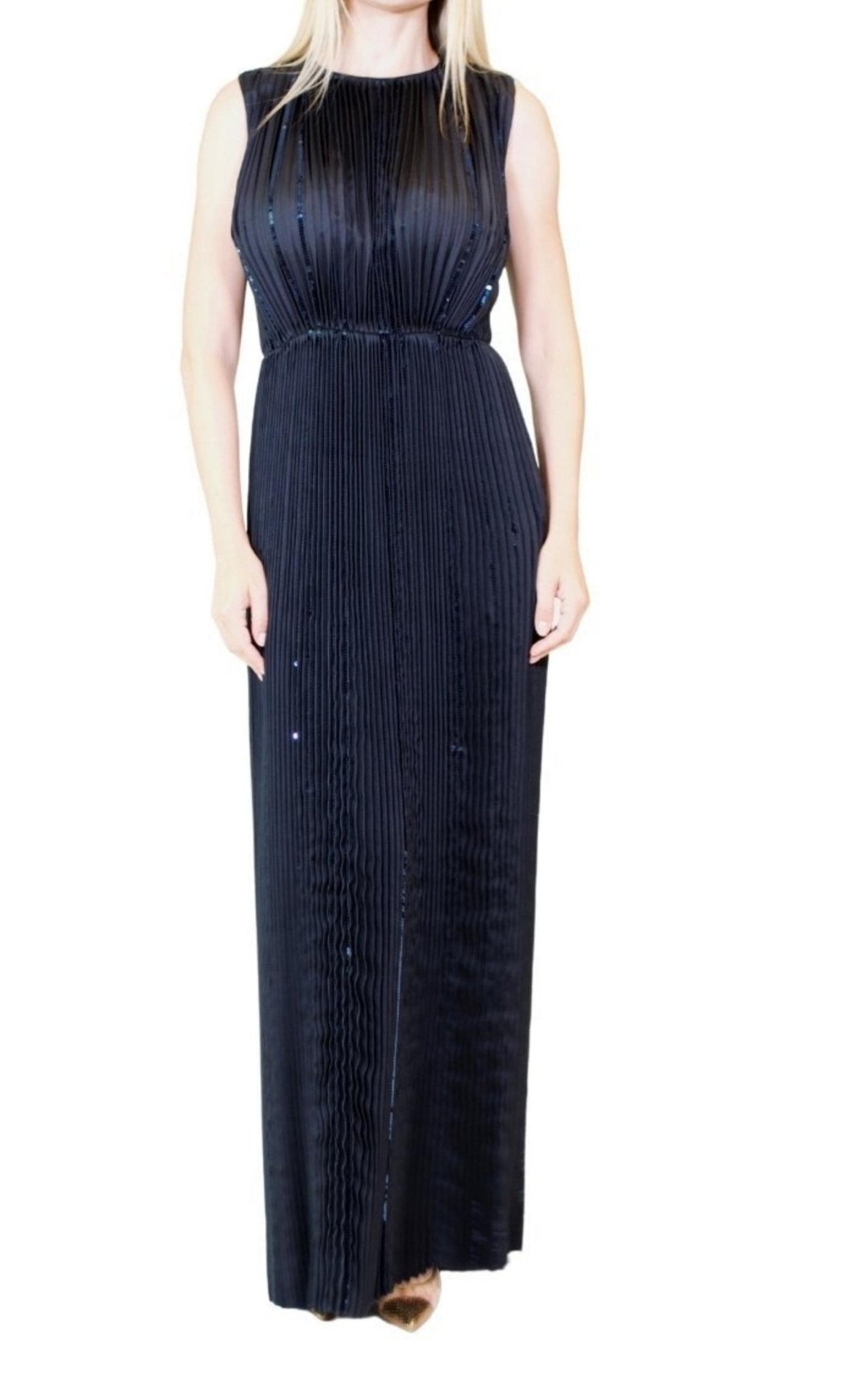 Nina Ricci Black Pleated Sequin Embellished Maxi Silk Gown - Runway Catalog