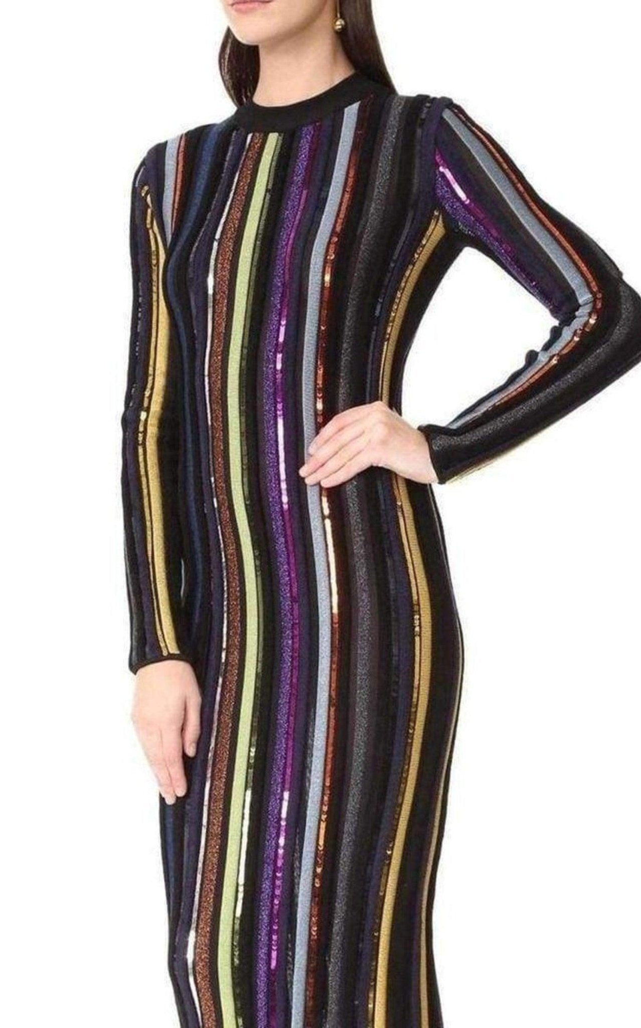 Nina Ricci Long Sleeve Sequin Embellished Knit Bayadere Dress - Runway Catalog