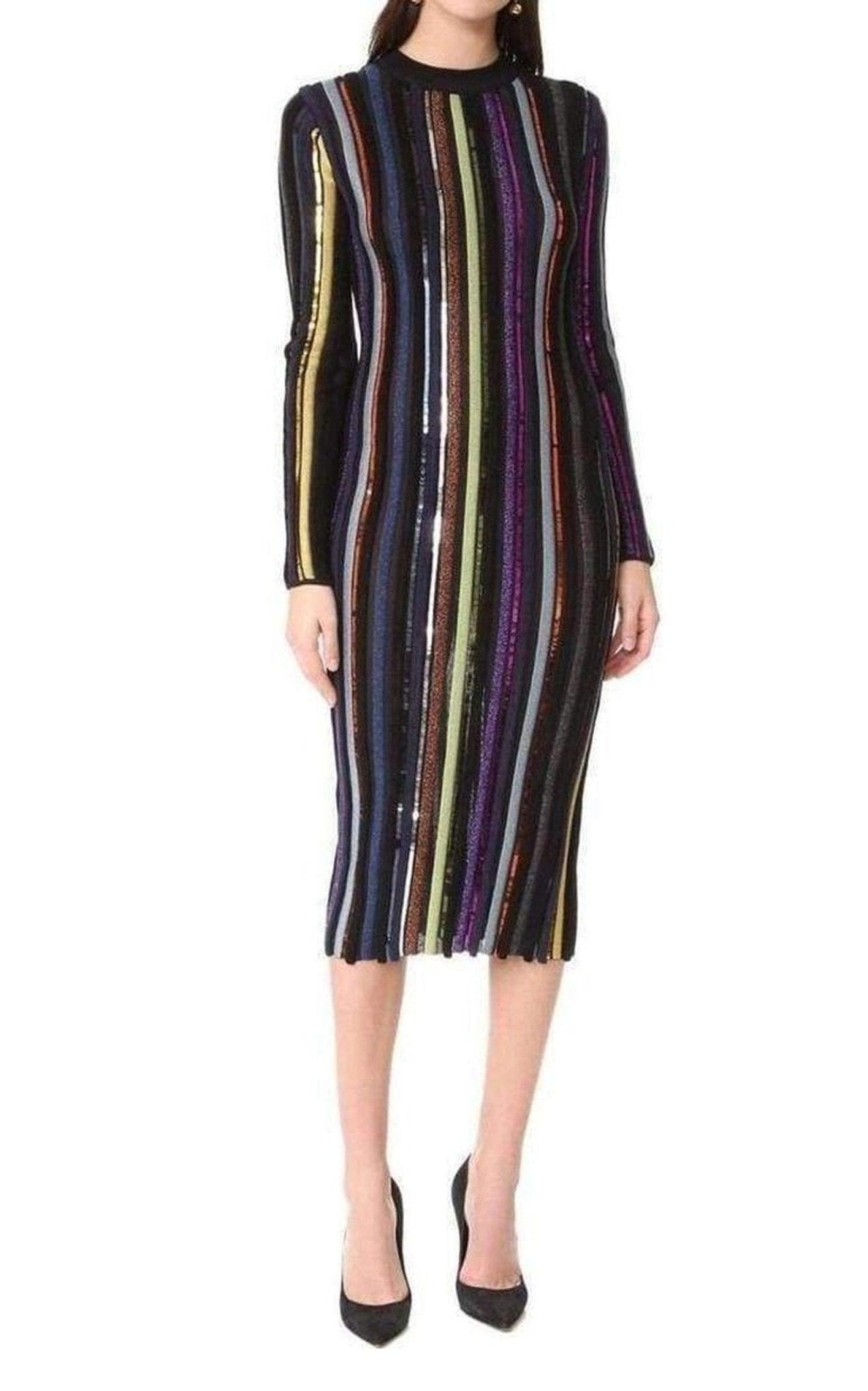 Nina Ricci Long Sleeve Sequin Embellished Knit Bayadere Dress - Runway Catalog