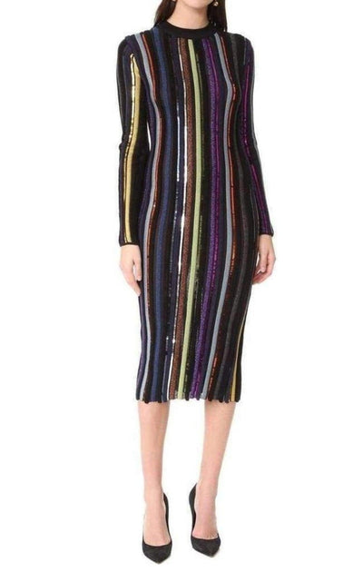 Nina Ricci Long Sleeve Sequin Embellished Knit Bayadere Dress - Runway Catalog