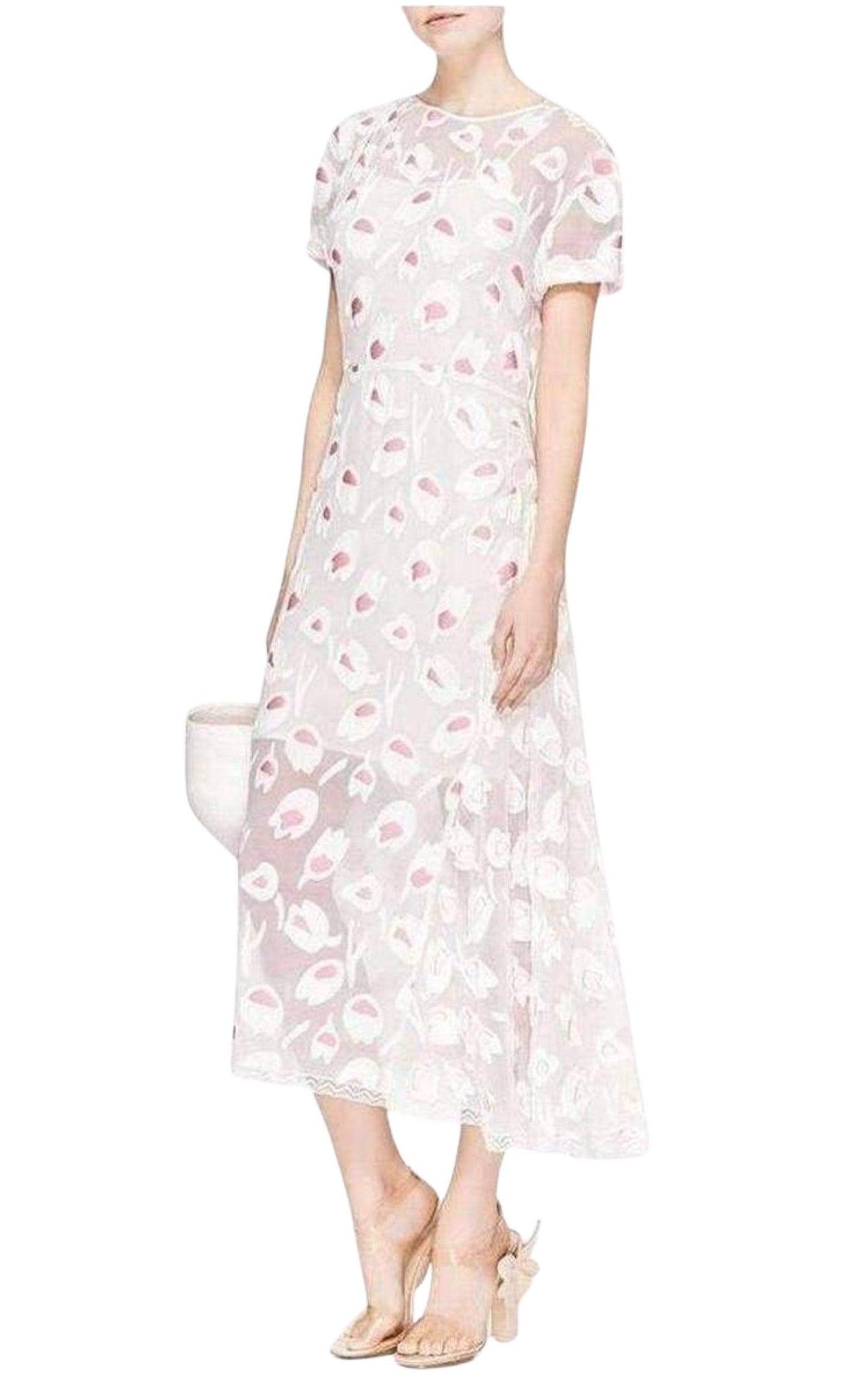 Rose Pivoine And Natural Floral Silk Blend Dress Nina Ricci