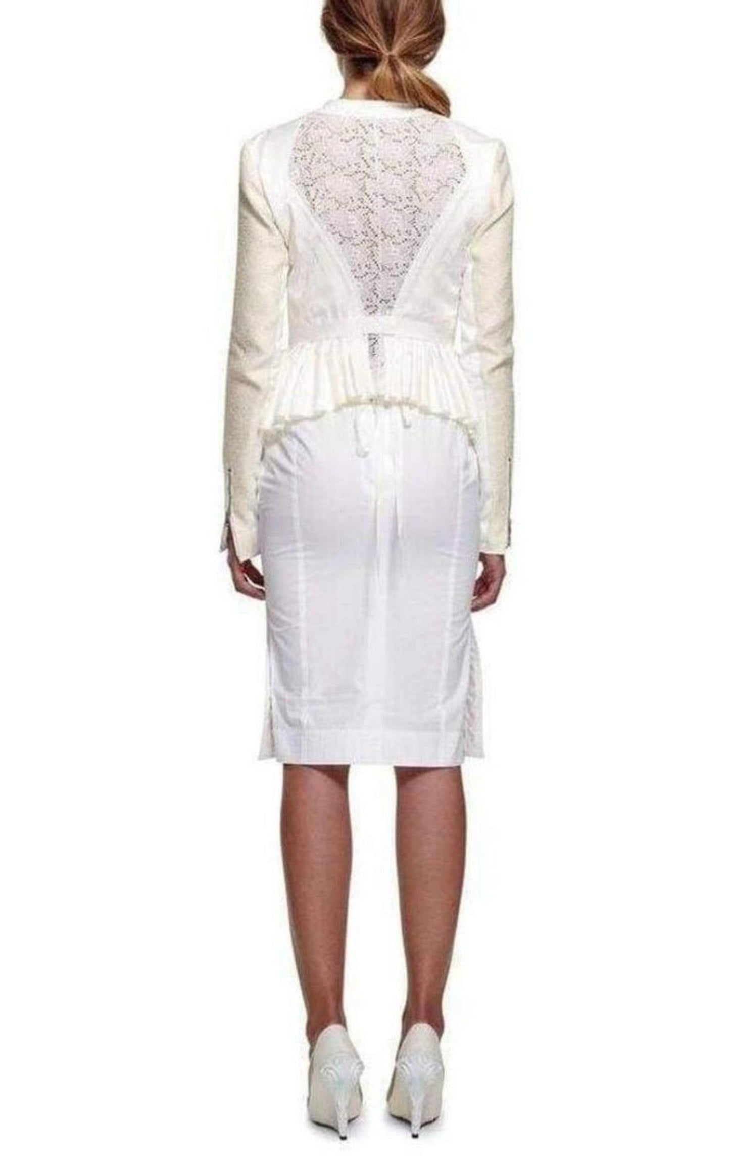 White Tailored Cotton Lace Back Jacket Nina Ricci