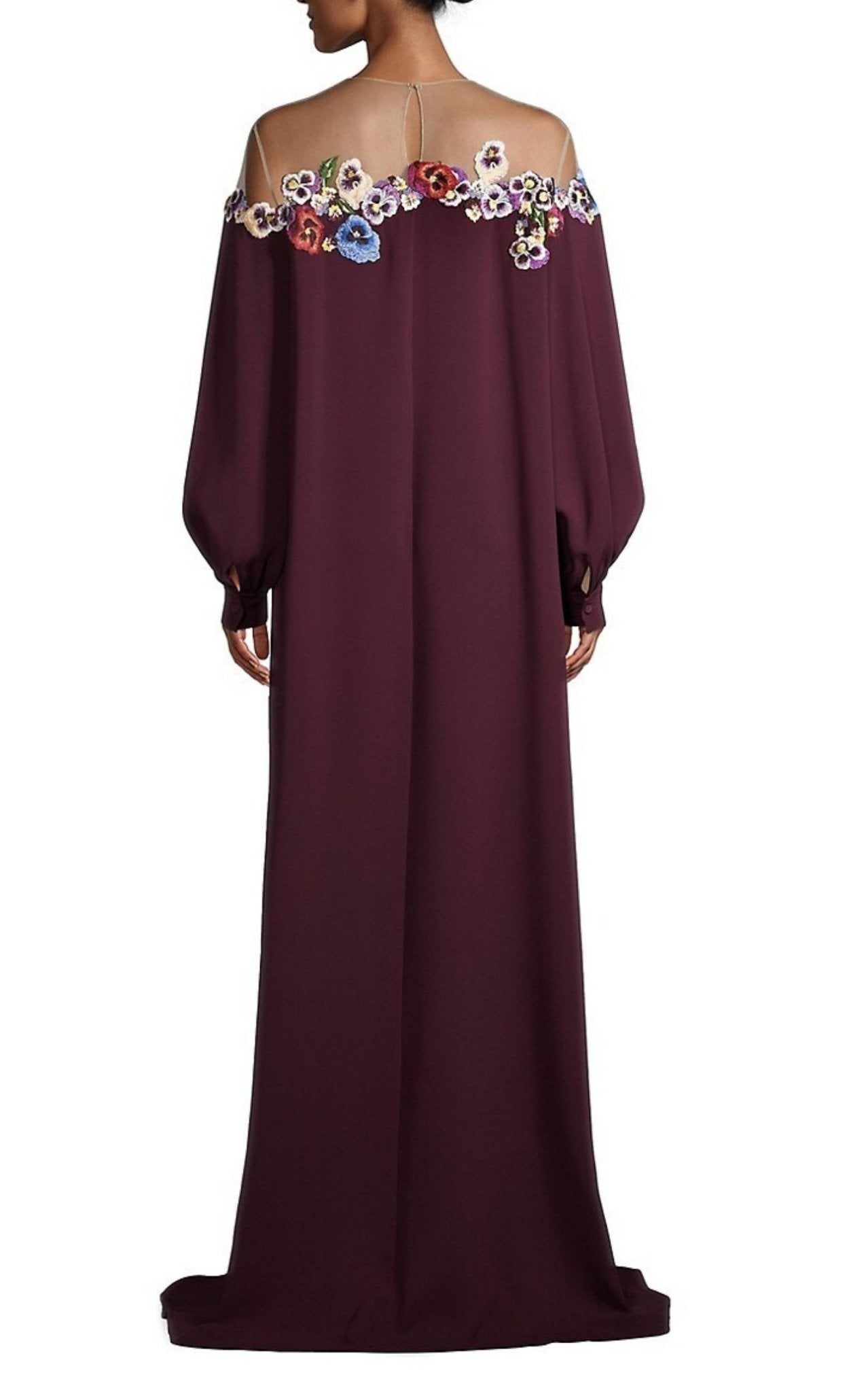 Oscar de la Renta Appliqued Tulle - trimmed Silk - blend Crepe Gown - Runway Catalog