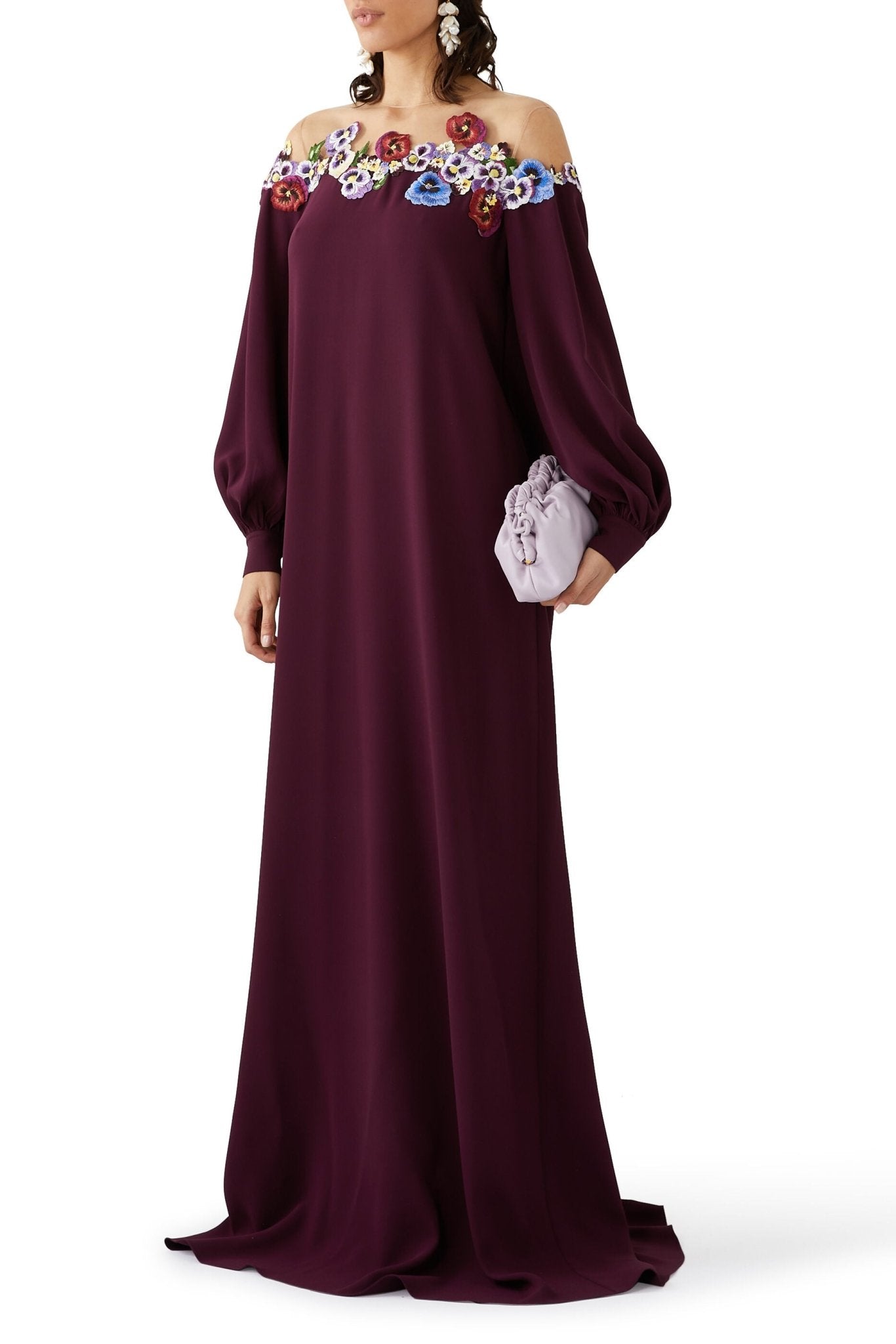 Oscar de la Renta Appliqued Tulle - trimmed Silk - blend Crepe Gown - Runway Catalog