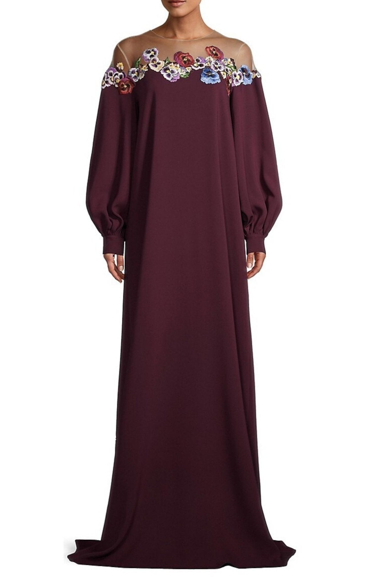 Oscar de la Renta Appliqued Tulle - trimmed Silk - blend Crepe Gown - Runway Catalog