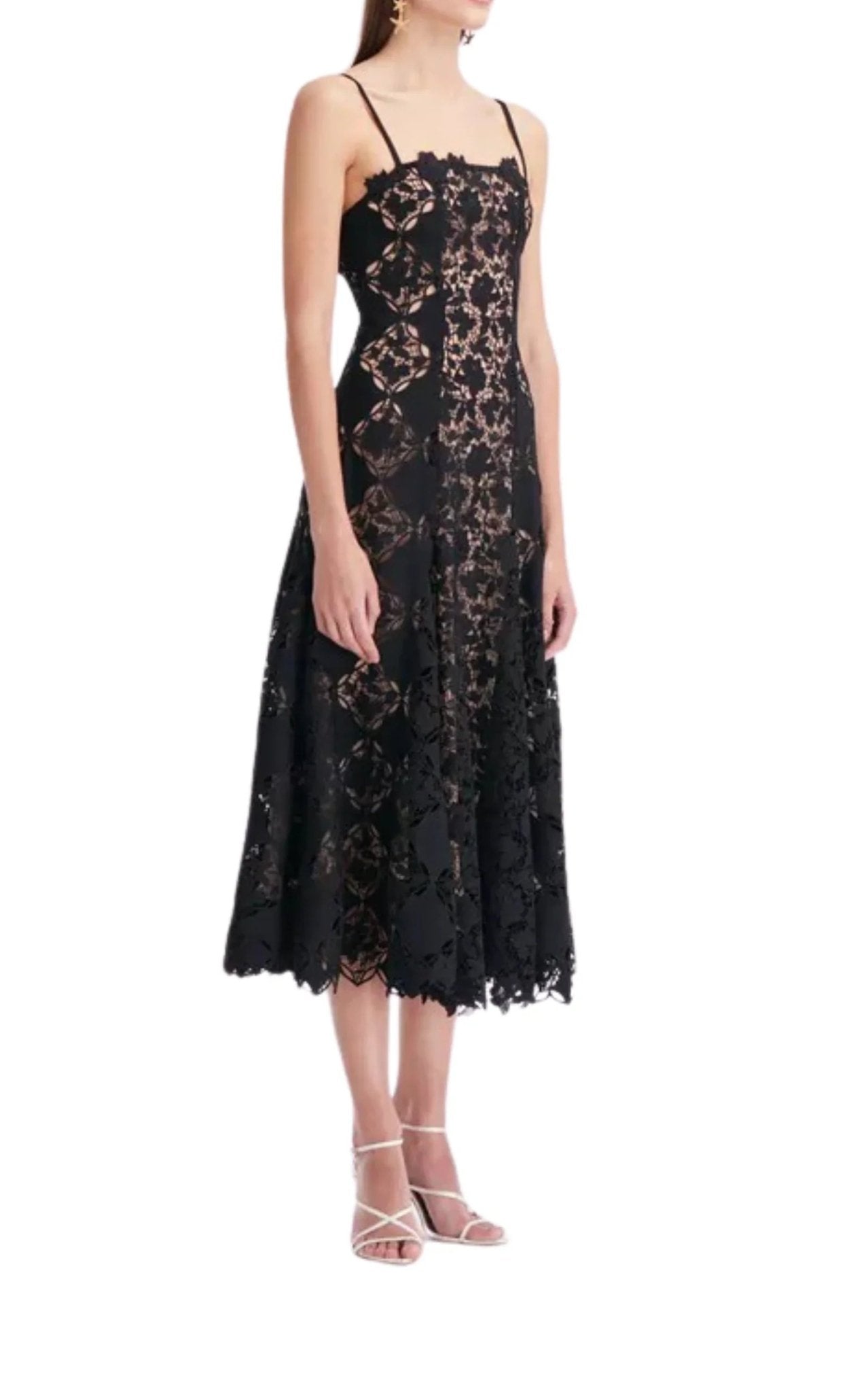 Oscar de la Renta Black Guipure Lace Midi Dress - Runway Catalog