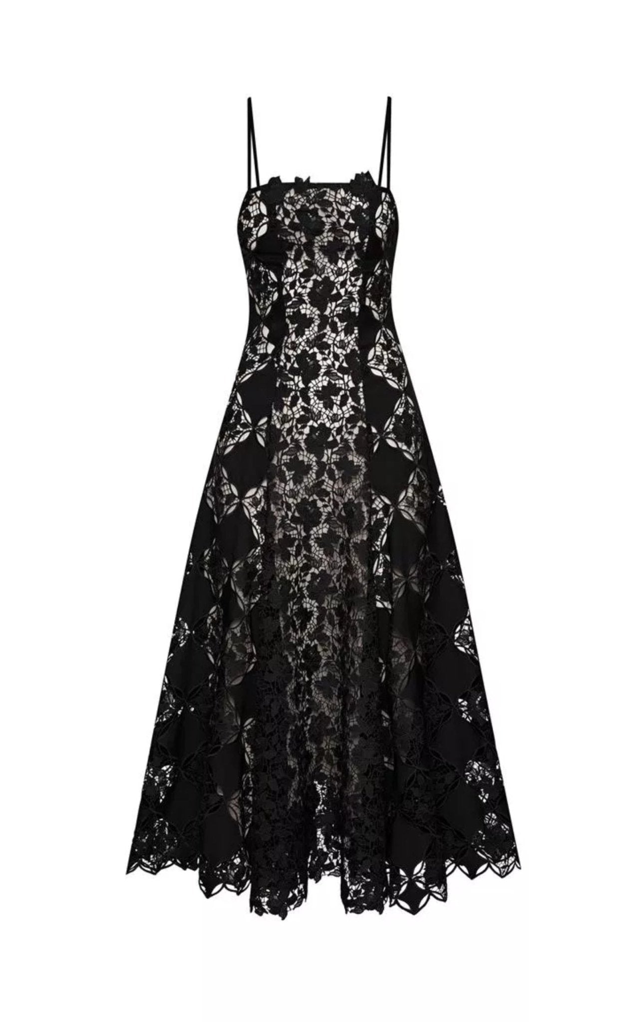 Oscar de la Renta Black Guipure Lace Midi Dress - Runway Catalog