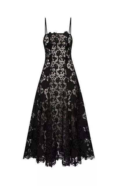 Oscar de la Renta Black Guipure Lace Midi Dress - Runway Catalog
