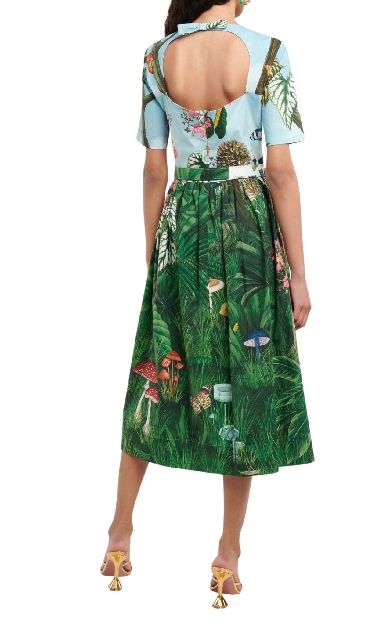 Oscar de la Renta Botanical Forest Print Stretch Poplin Midi Dress - Runway Catalog