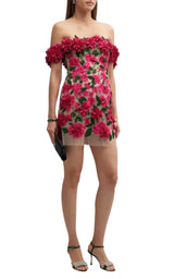 Dahlia Floral-appliqué Mini Dress Oscar de la Renta