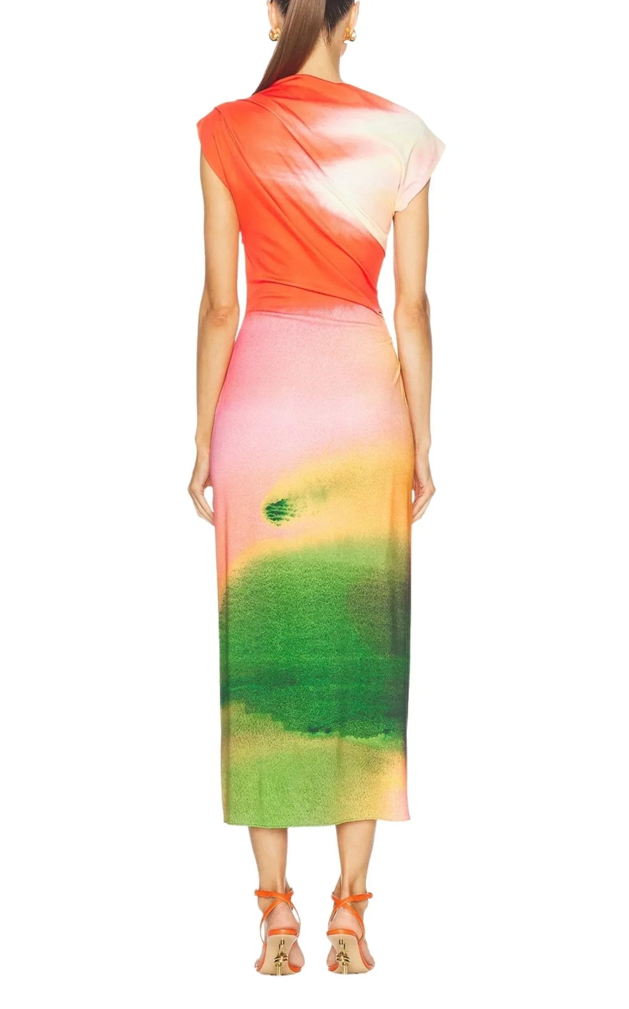 Oscar de la Renta Draped Watercolor - Print Jersey Midi Dress - Runway Catalog