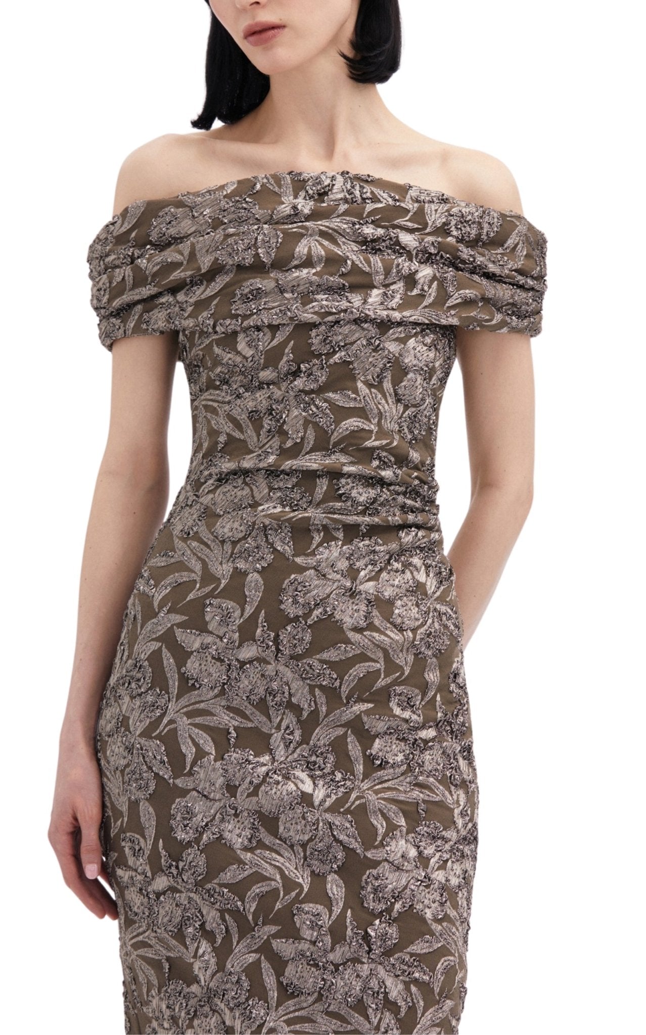 Oscar de la Renta Floral Metallic Jacquard Midi Dress - Runway Catalog