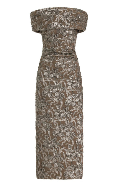 Oscar de la Renta Floral Metallic Jacquard Midi Dress - Runway Catalog