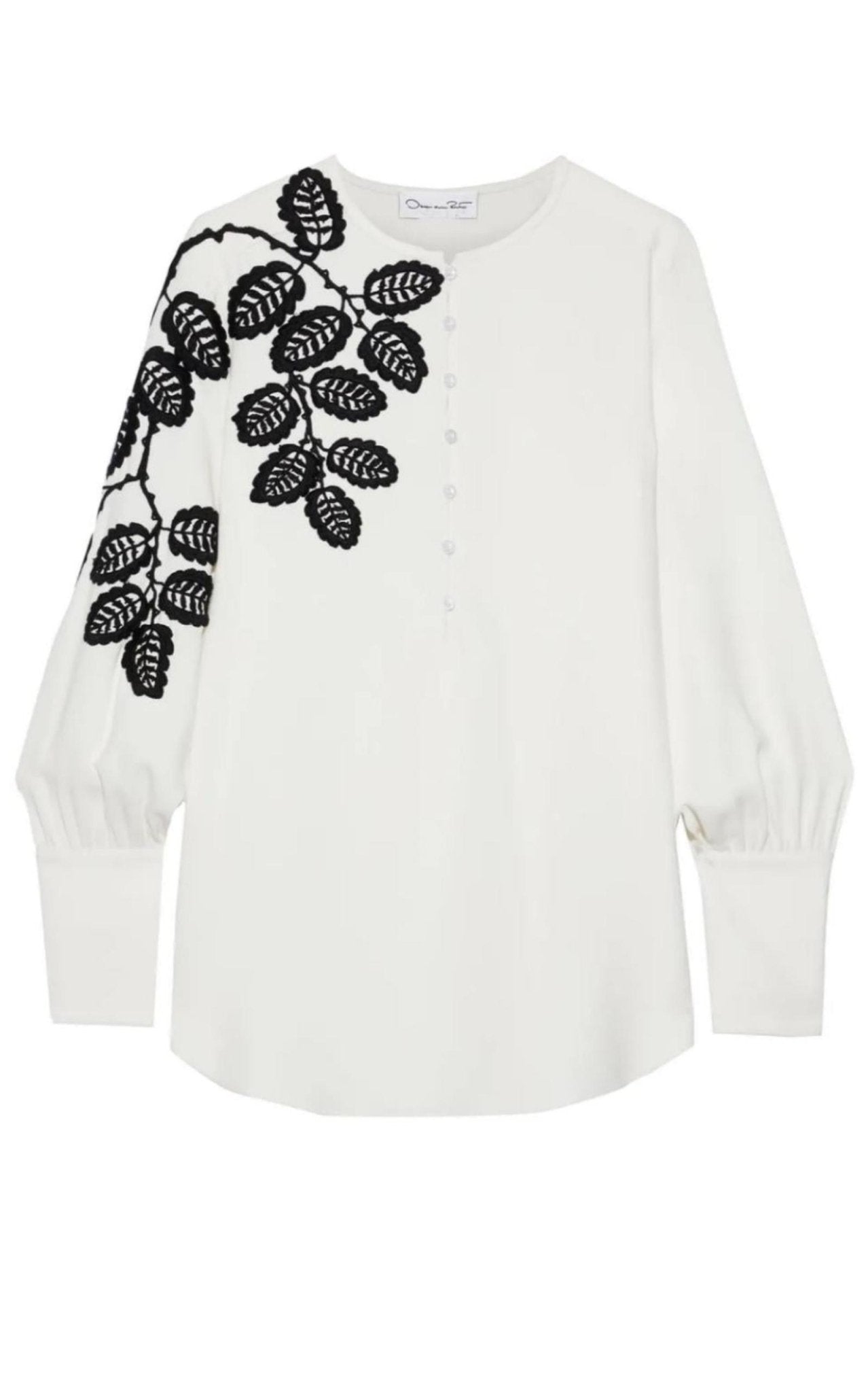 Oscar de la Renta Leaf Embroidered Silk Blouse - Runway Catalog