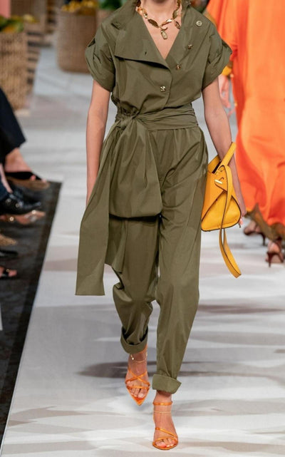 Military Asymmetric Button-Front Jumpsuit Oscar de la Renta