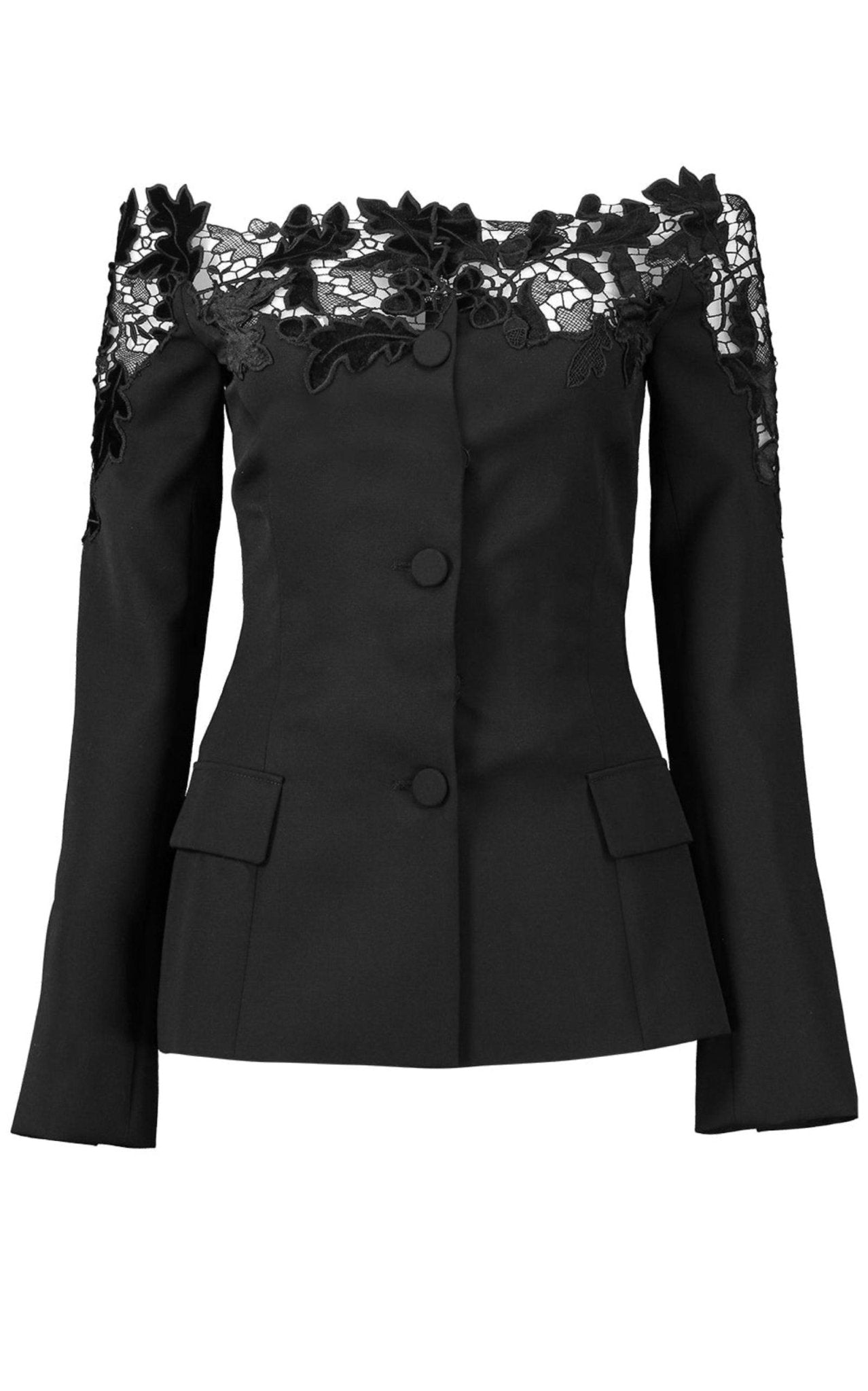 Oscar de la Renta Off - Shoulder Velvet Guipure Lace Blazer - Runway Catalog