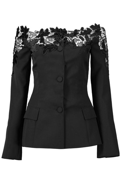 Oscar de la Renta Off - Shoulder Velvet Guipure Lace Blazer - Runway Catalog