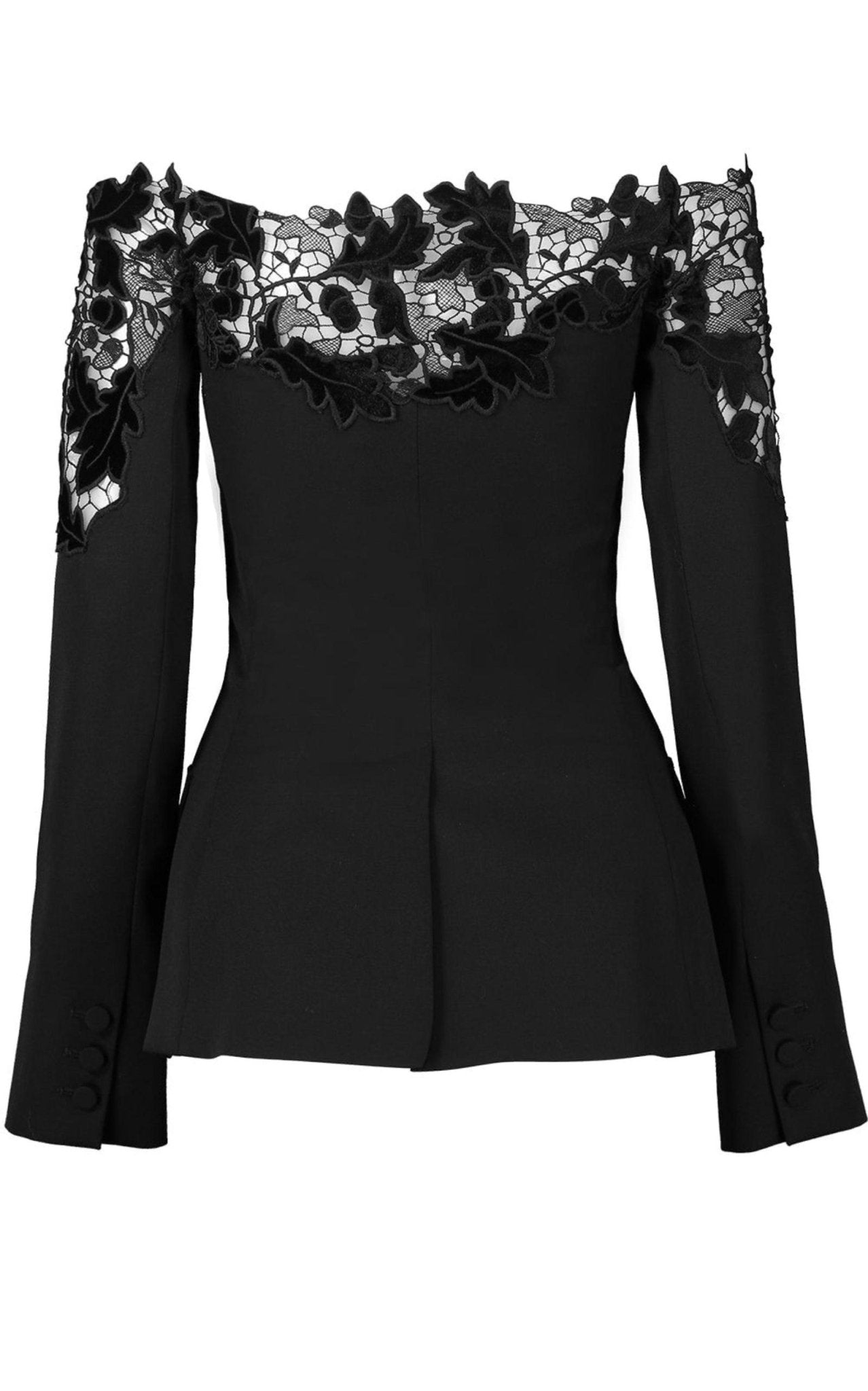 Oscar de la Renta Off - Shoulder Velvet Guipure Lace Blazer - Runway Catalog