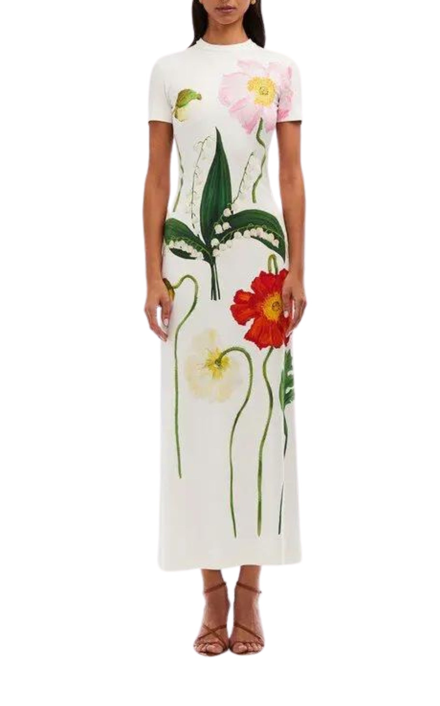 Painted Poppies and Amp Lily Jersey Dress Oscar de la Renta