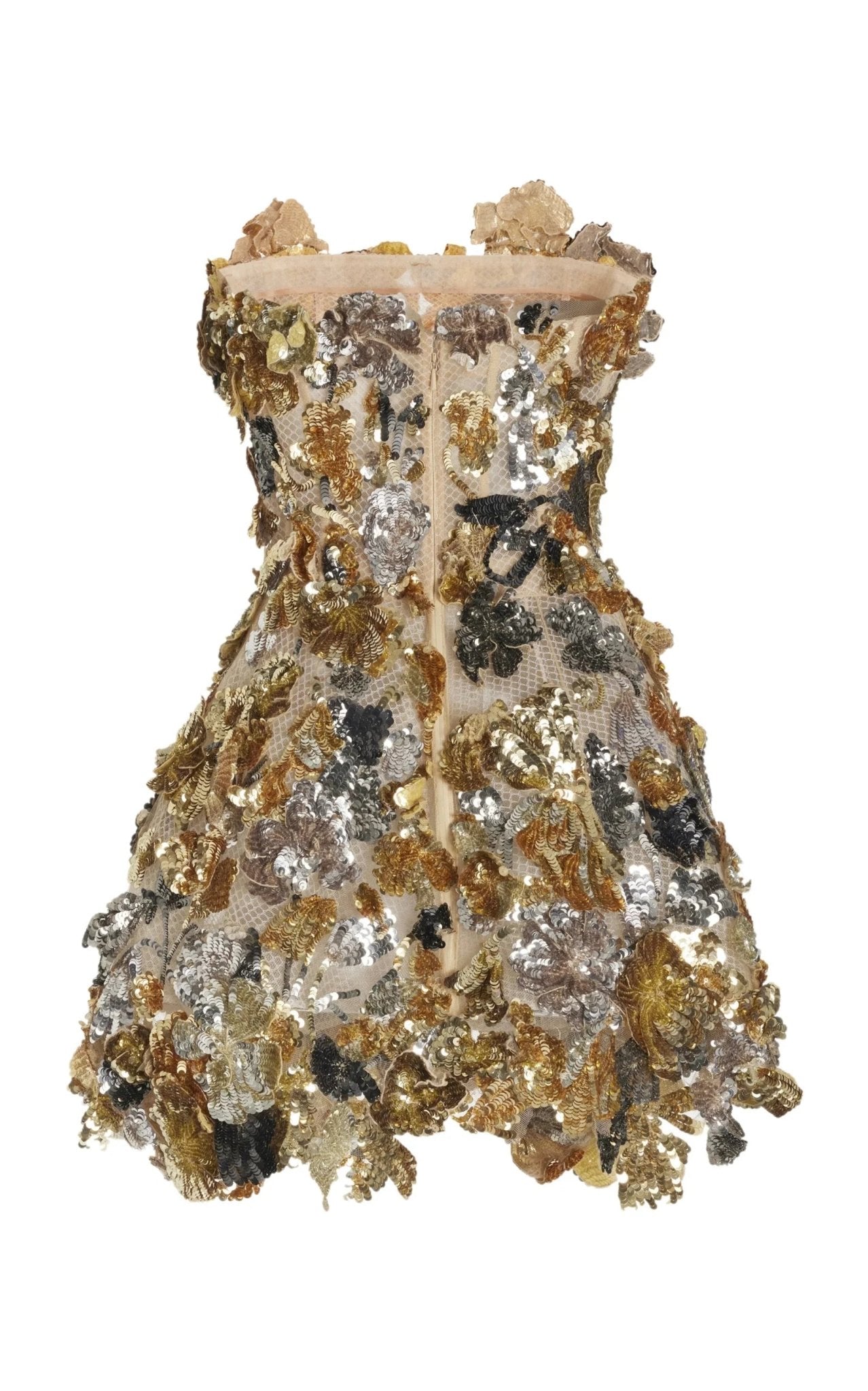 Oscar de la Renta Strapless Floral Sequin Embroidered Cocktail Mini Dress - Runway Catalog