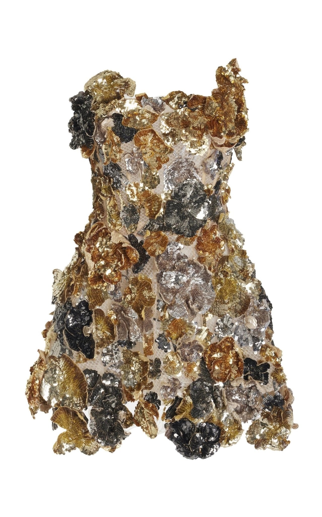 Oscar de la Renta Strapless Floral Sequin Embroidered Cocktail Mini Dress - Runway Catalog