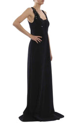 Crepe Satin Long Dress Paco Rabanne