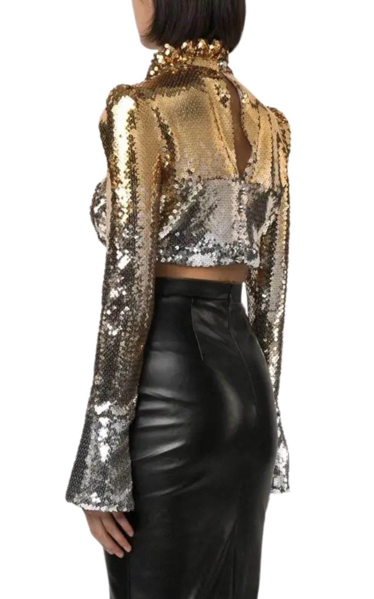 Paco Rabanne Sequin Top With High Ruffle Neck - Runway Catalog