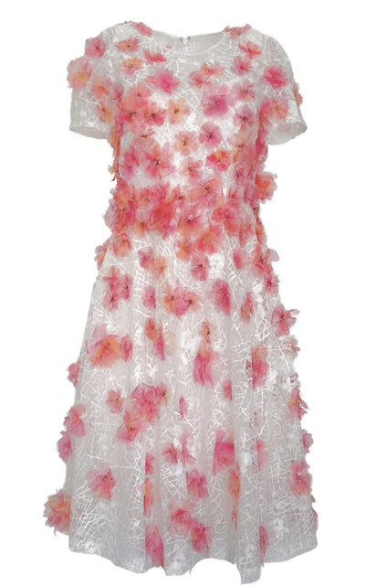 Pamella Roland Pink Floral - appliqued Lace Midi Dress - Runway Catalog
