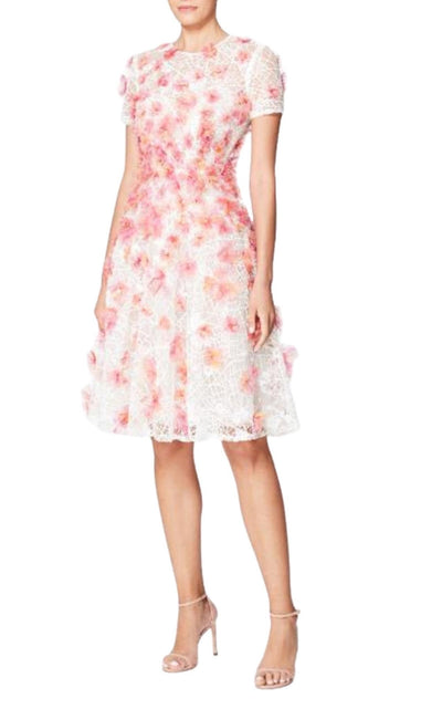 Pamella Roland Pink Floral - appliqued Lace Midi Dress - Runway Catalog