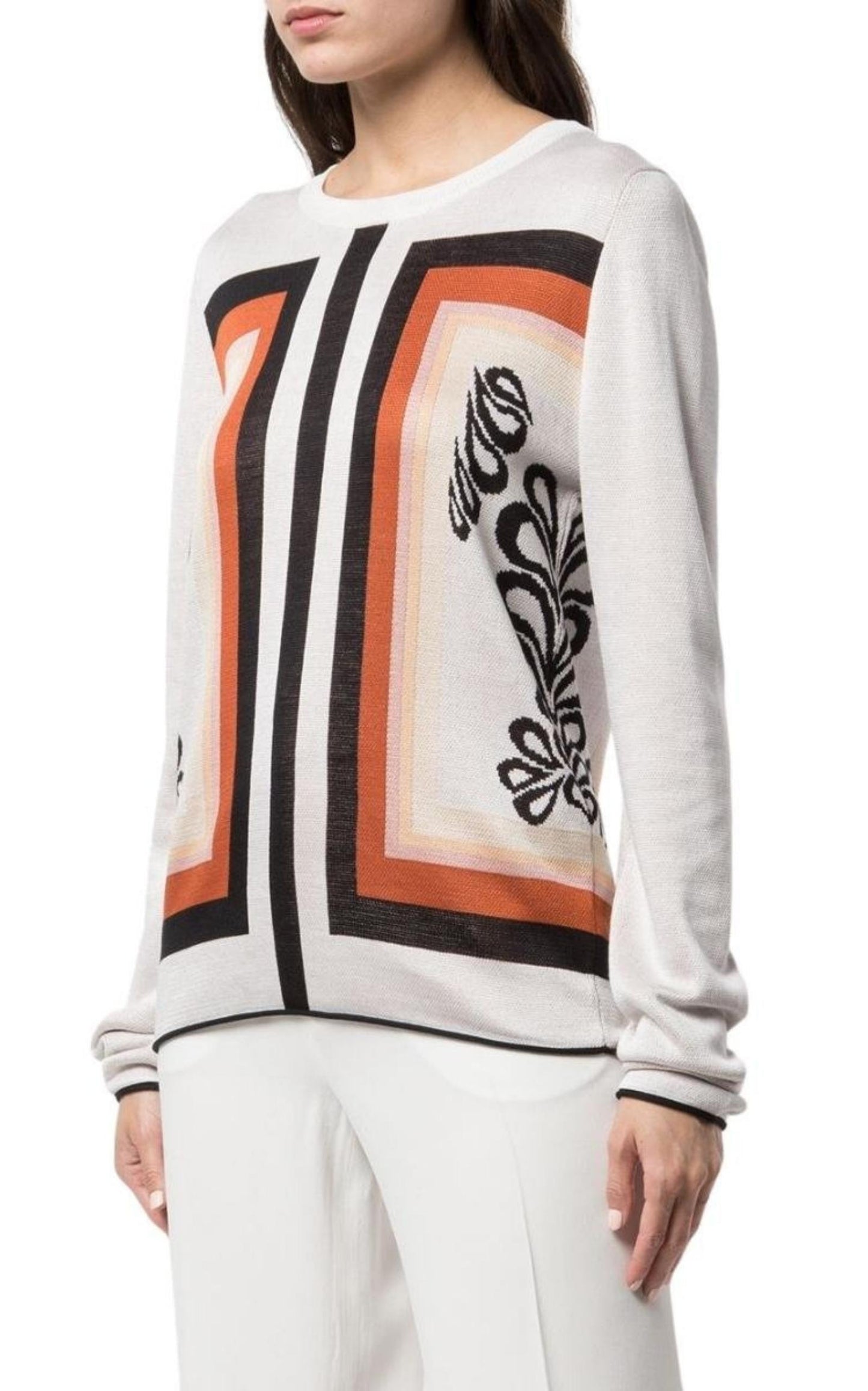 Frida Jacquard Crewneck Silk Sweater Partow