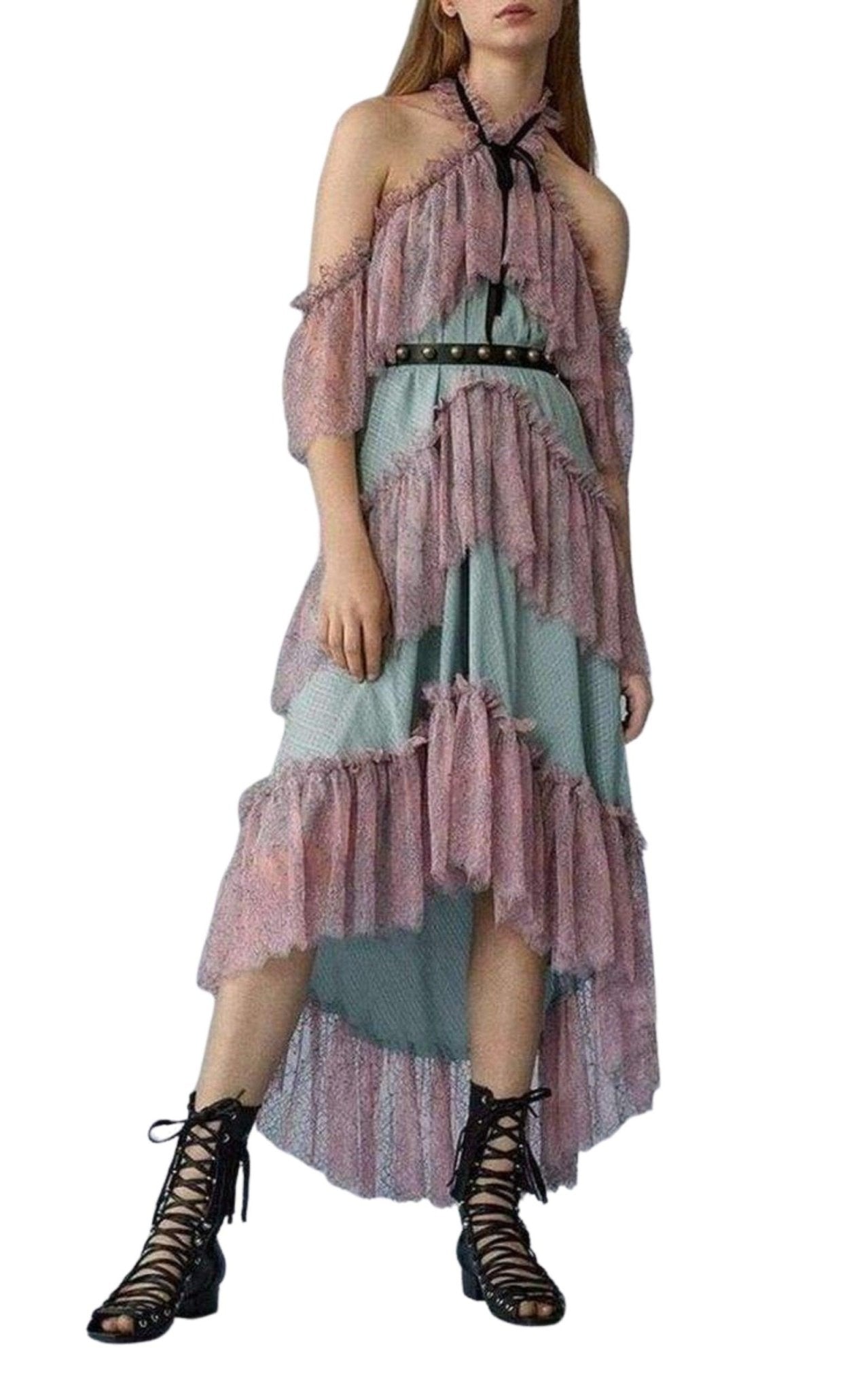Philosophy Di Lorenzo Serafini Off the Shoulder Tiered Silk Dress - Runway Catalog