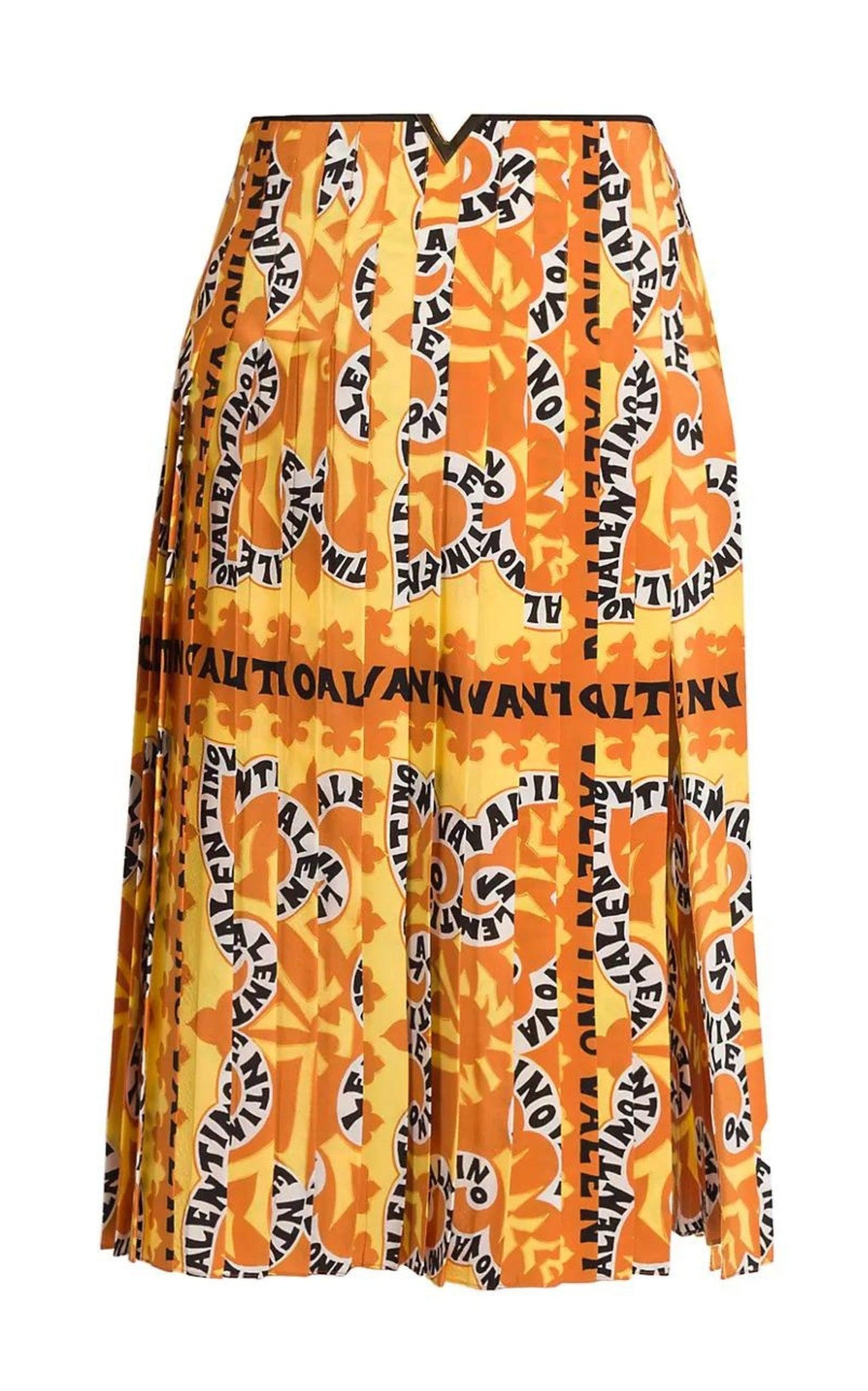  ValentinoPleated Logo Print Silk Midi Skirt - Runway Catalog