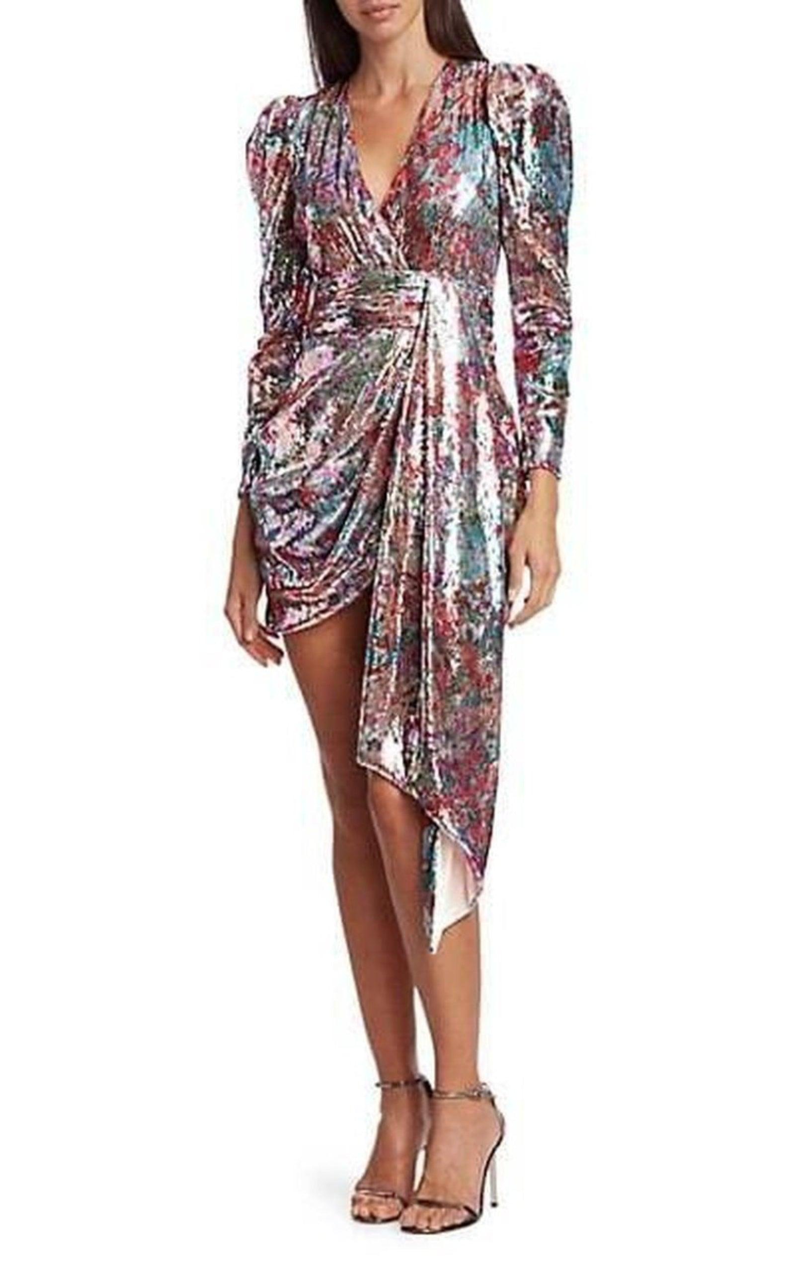 Mixed Sequin Wrapped Mini Dress Prabal Gurung