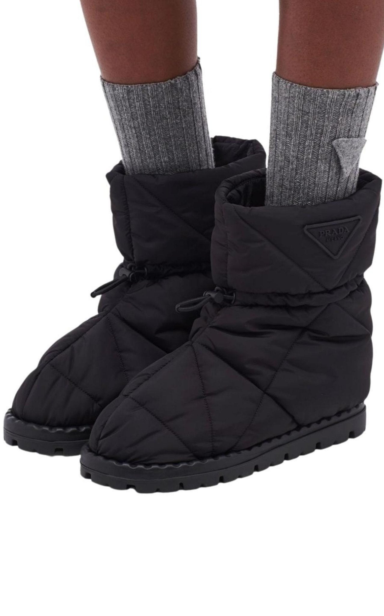 Prada Black Quilted Drawstring Ankle Boots - Runway Catalog