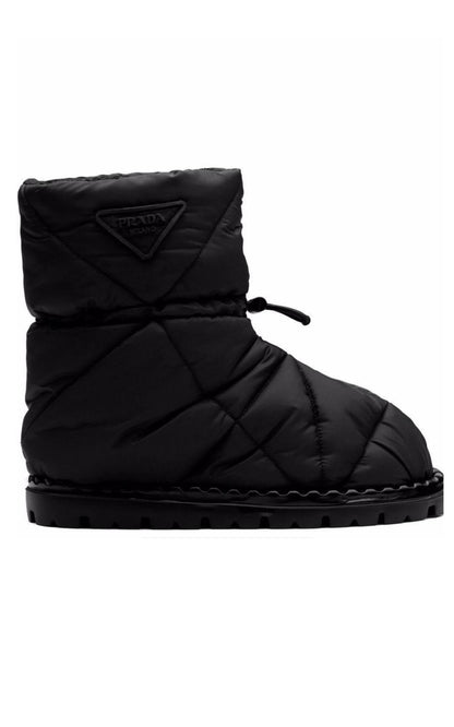 Black Quilted Nylon Drawstring Ankle Boots Prada