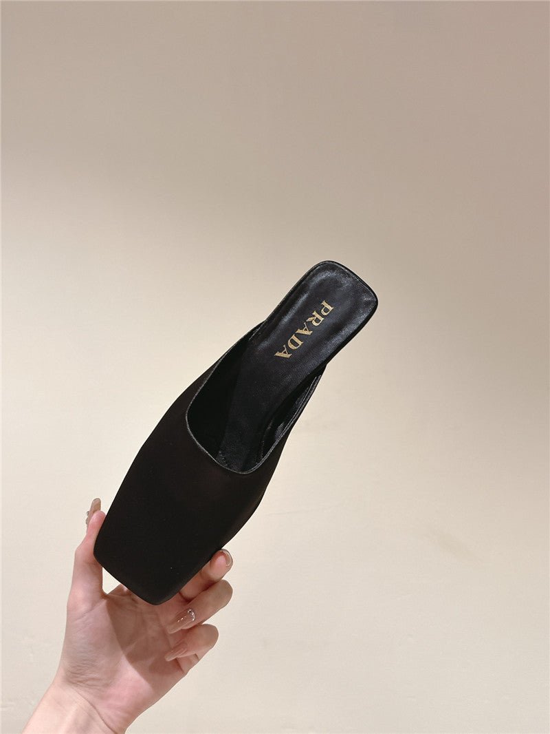 Prada Black Satin Mules Loafers - Runway Catalog