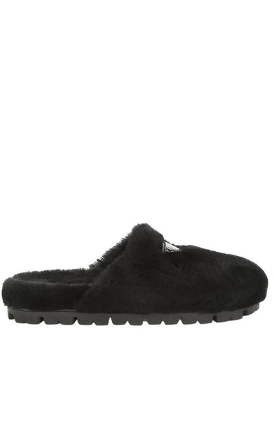 Black Shearling Slippers Prada