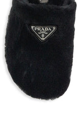 Black Shearling Slippers Prada