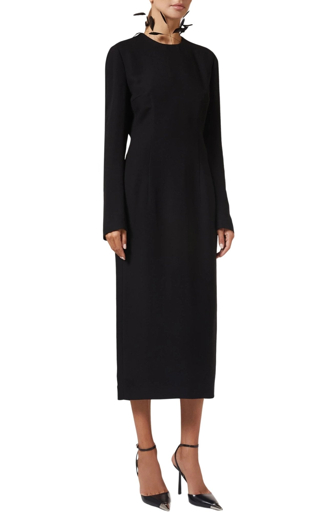 Prada Cady Feather Embellished Midi Dress - Runway Catalog