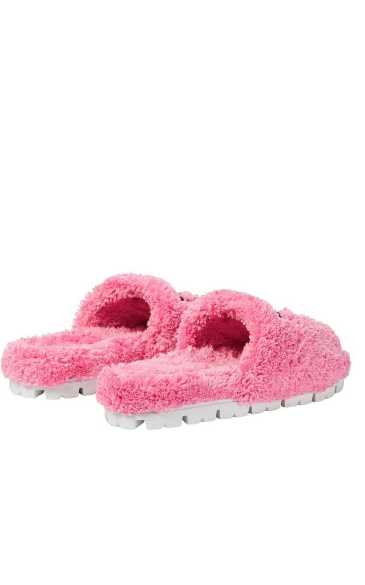 Prada Logo - embroidered Faux Shearling Slides - Runway Catalog