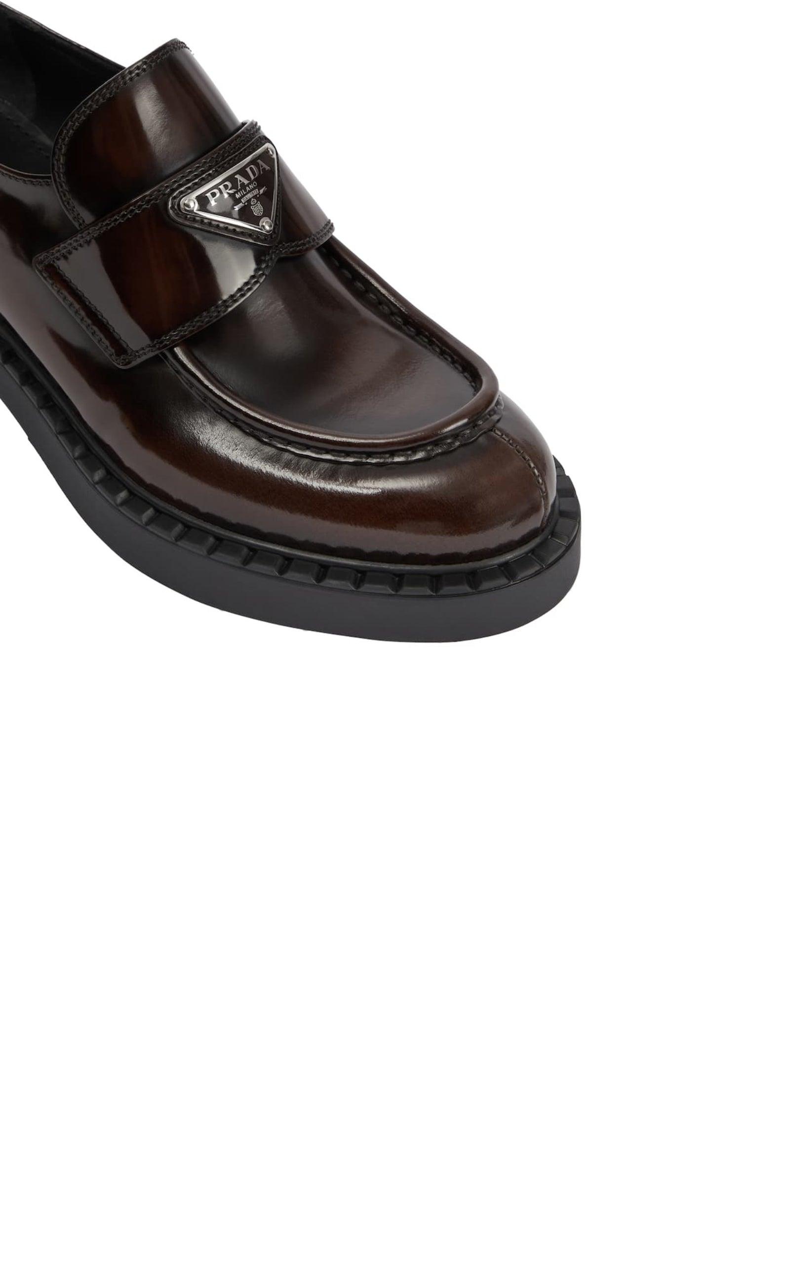 Logo Leather Loafers Prada