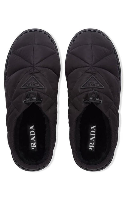 Re-Nylon Shearling-lined Mules Prada