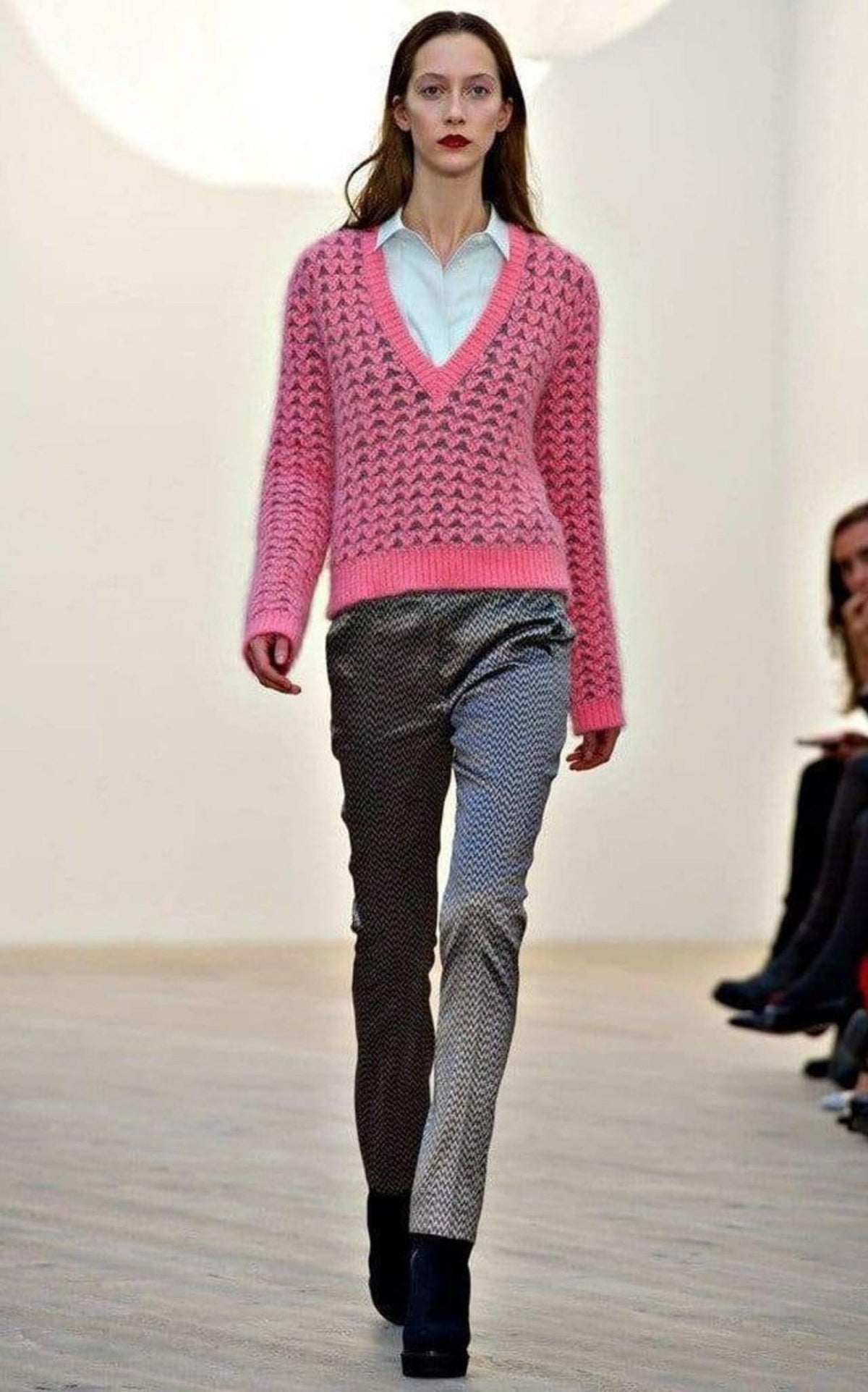 Pringle of Scotland Chunky Pink Angora V Neck Jumper