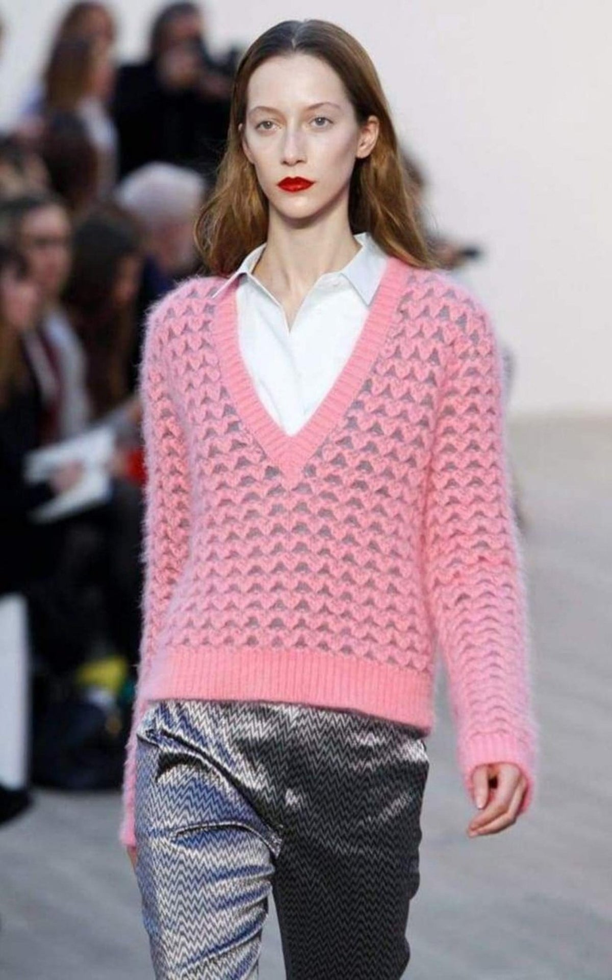 Pringle of Scotland Chunky Pink Angora V Neck Jumper