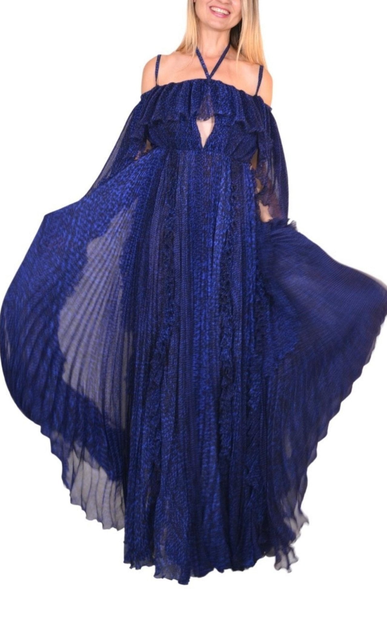 Ralph & Russo Blue Silk Ball Cape Gown - Runway Catalog