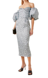 Polka-Dot Silk Organza Off-The-Shoulder Midi Dress Rasario