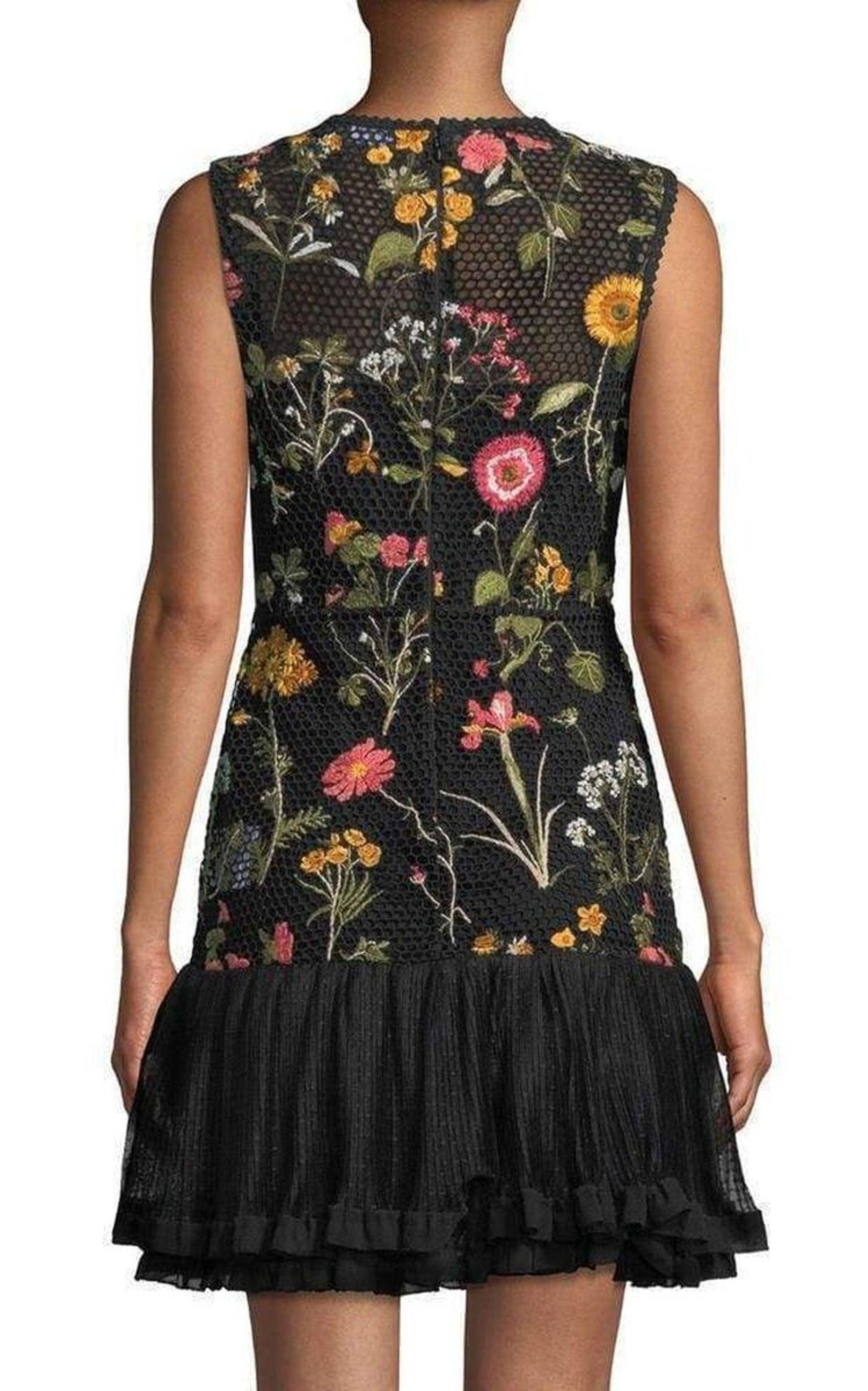 Embroidered Flower Lace Dress Red Valentino