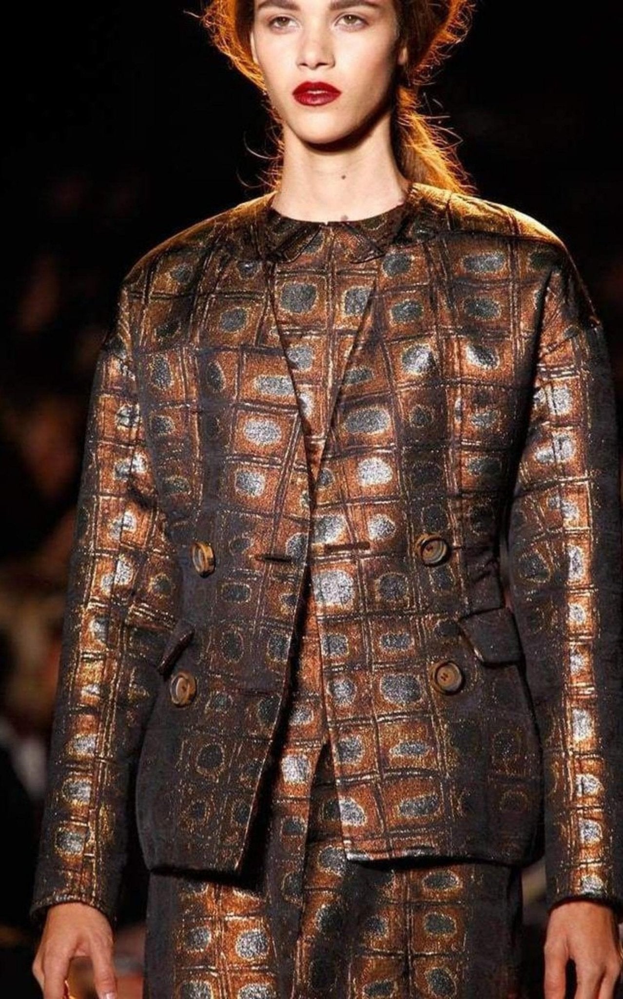 Rochas Rochas Printed Organdy Finished Dress in Gold - Runway Catalog