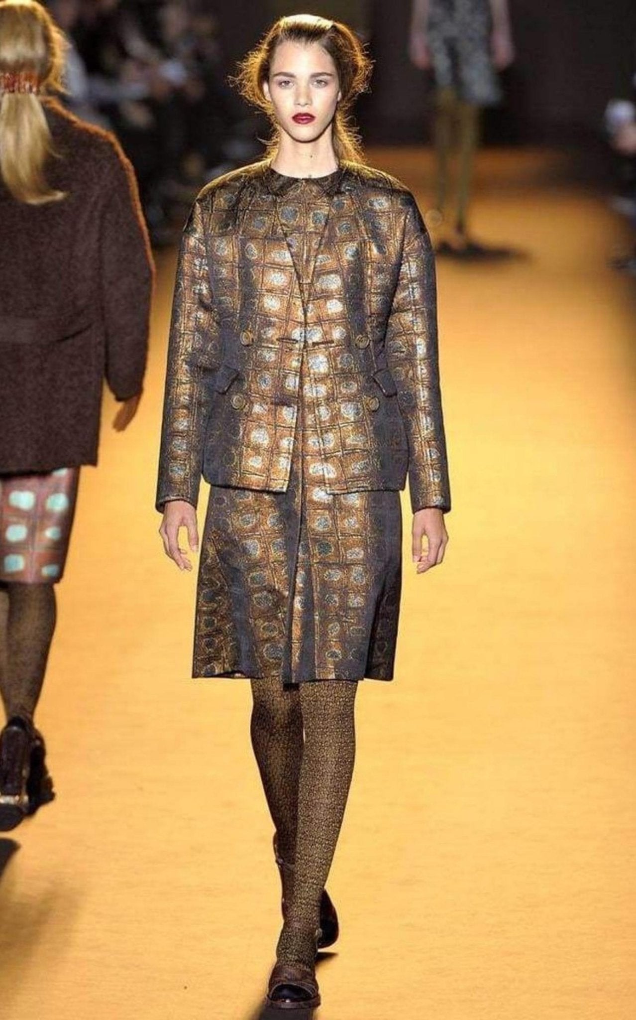Rochas Rochas Printed Organdy Finished Dress in Gold - Runway Catalog
