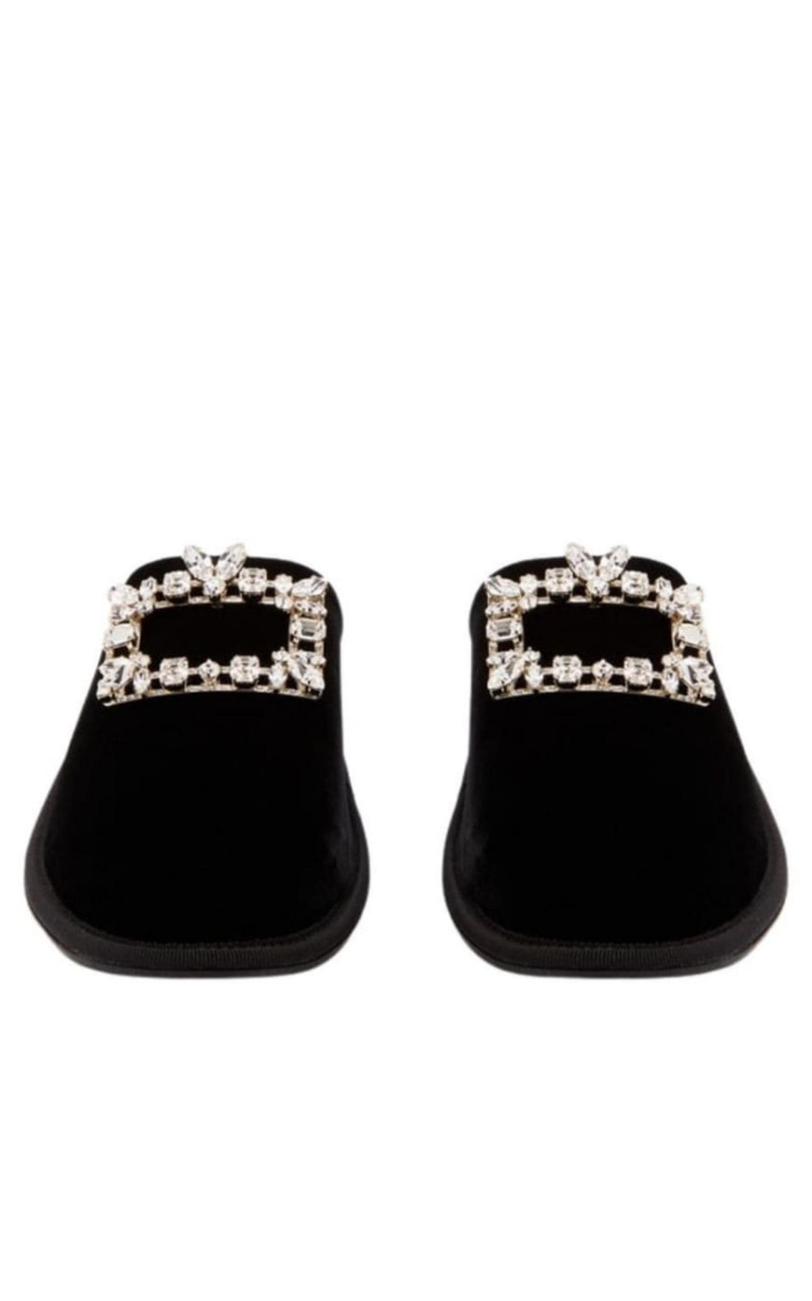 Roger Vivier Hotel Vivier Crystal-buckle Velvet Slippers